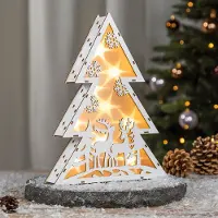 Spetebo LED Sapin en bois avec rennes dans la forêt - 10 LED / 30 cm