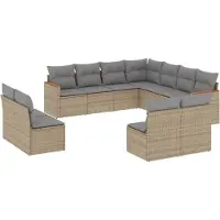 vidaXL Ensemble de salon de jardin 11 pièces avec coussins Beige Poly Rattan