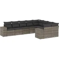 vidaXL Ensemble de salon de jardin 9 pièces avec coussins Gris Poly rotin