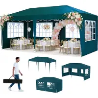 UISEBRT Pavillon pliable 3x6 m Pavillon de jardin pliable Imperméable Protection UV Tente de réception avec sac Vert foncé, 6 parois latérales (4 fenêtres, 2 fermetures éclair)