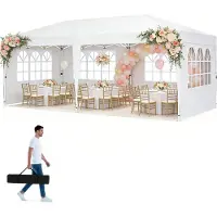 UISEBRT Pavillon pliable 3x6 m Pavillon de jardin pliable Imperméable Protection UV Tente de réception avec sac Blanc, 6 parois latérales (4 fenêtres, 2 fermetures éclair)