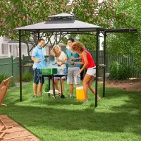 Northix Pavillon de barbecue avec auvent latéral, double toit et étagères métalliques