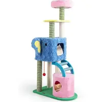 Costway Arbre à chat 154 cm, Arbre à chat en forme d'éléphant, Arbre à chat avec 2 cavités, couchette, poteau griffoir, échelle&balle, Meuble pour chats, Arbre à grimper, Coloré