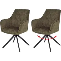 Mendler Lot de 2 chaises de salle à manger HWC-L80, chaise de cuisine avec accoudoirs pivotants et mécanisme de retour automatique, velours 440 g/m² aspect daim, vert olive