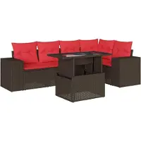 Syfax Ensemble de canapé de jardin 6 pcs avec coussins marron résine tressée