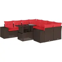 Syfax Ensemble de canapé de jardin 9 pcs avec coussins marron résine tressée