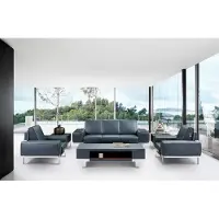AEA Kunstleder Sofa-Set in Schwarz mit Edelstahl-Details und modernem