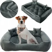 EDANTI Litière pour chien 90X75 Cm Oreillers matelassés Canapé Sofa Playpen Velours Gris