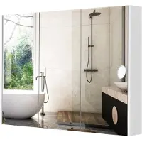 Costway Armoire de toilette , miroir de salle de bain avec étagères, armoire de toilette, armoire murale avec miroir, armoire suspendue, 90 x 11 x 65 cm