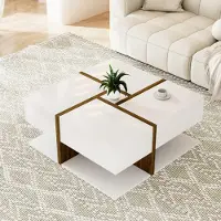 UnboxG Table basse brillante avec 4 tiroirs, coordination des couleurs unique et design linéaire, espace de rangement en dessous. 78 x 78 x 34,8 cm