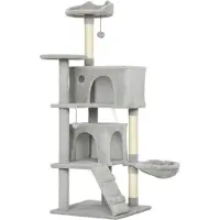 Fortuna Arbre à chat Lai 140 cm, plusieurs niveaux, poteaux à griffer en sisal, grottes, plateformes en peluche, hamac, échelle, balles de jeu