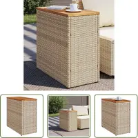The Living Store Table d'appoint de jardin Plateau en bois Beige 58x27,5x55 cm Poly Rattan