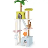 Northio Arbre à chat au design plage avec 2 niches et plate-forme d'observation, tour à chat