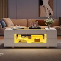 Sweiko Table basse LED blanche avecpar application Bluetooth, table basse, table de salon, adaptée aux fêtes, au bureau, au salon