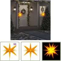 The Living Store Étoiles de Noël LED 3 pièces avec piquet de terre Pliable jaune 57 cm