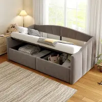 UnboxG Canapé-lit rembourré 90*200cm (velours gris rayé) : support hydraulique, sommier, accoudoirs, simple multifonctionnel, doux