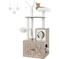 Feandrea Arbre à chat avec litière, arbre à chat 2 en 1, litière cachée, avec troncs en sisal, balles en peluche amovibles,