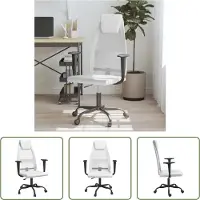 The Living Store Chaise de bureau Réglable en hauteur Blanc Résille et similicuir