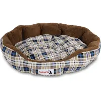 H4L Lit pour chien Coussin pour chien à carreaux bleus Panier pour chien 75 x 75 x 16 cm