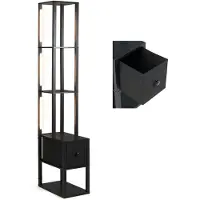 Costway Lampadaire avec luminosité réglable et table d'appoint, lampadaire moderne avec étagères et tiroir, lampadaire 43,5 x 26,5 x 169 cm, noir