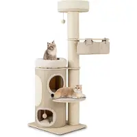 Costway Arbre à chat 154cm, arbre à chat avec tonneau à griffer à 2 étages, hamac, lit amovible, planche en sisal & balle de jeu, meuble pour chats, arbre à grimper nature