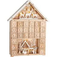 Ed Brubaker Calendrier de l'Avent à remplir - Maison de Noël - Calendrier de Noël en bois de 40 cm avec éclairage LED - Maison Calendrier Illuminé