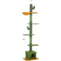 Fortuna Lai Arbre à chat haut jusqu'au plafond, arbre à chat, 230-275 cm Arbre à chat avec niche, troncs à griffer, balle, meuble pour chat avec protection anti-basculement, vert