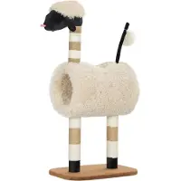 Youjia Arbre à chat design mouton, avec poteau griffoir, tunnel et jouets, 98 cm, brun clair