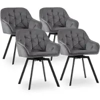 CLIPOP Chaise de salle à manger, Set de 4 chaises pivotantes, Chaise Lounge rembourrée en velours avec accoudoirs, Gris
