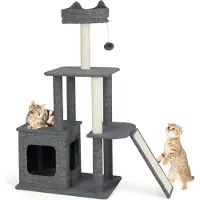 Costway Arbre à chat hauteur 114cm, arbre à chat avec niche pour chat, siège en forme de fleur, balle, hamac, planche en sisal & griffoirs, meubles pour chats