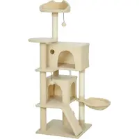 Fortuna Lai Arbre à chat 140 cm Tour pour chat avec hamac, échelle, grotte, 2 balles en peluche, troncs en sisal, 48 x 48 x 140 cm, beige