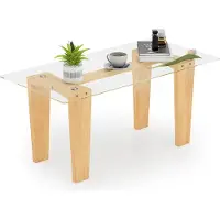StarTech.com Table basse en verre - Table basse et d'appoint - Rectangulaire - Pieds en bois de caoutchouc - Plateau en verre - Kaki