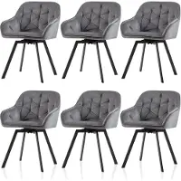 CLIPOP Lot de 6 chaises de salle à manger pivotantes, chaises rembourrées en velours avec accoudoirs, pour salle à manger, cuisine et salon, gris