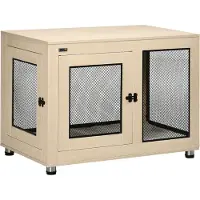 SUGIFT Cage pour chien avec coussin, cages pour chien en bois imitation acier, chêne noir
