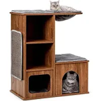 StarTech.com Arbre à chat - Tour d'escalade et arbre à chat - Trois niveaux - Bois - Avec grotte - Jaune