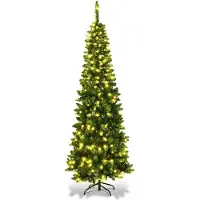 StarTech.com Sapin de Noël artificiel - Forme élancée - 200 cm - Lumières LED blanc chaud - Conception pliable - Support métallique