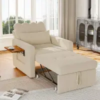 ProximaX Canapé-lit individuel beige - Tissu chenille, ajustable & extensible - Avec plateau latéral & sac de rangement - Confortable & pratique