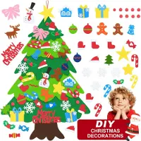 LZQ LZQDIY Arbre de Noël en feutre 32 décorations à suspendre amovibles - Décoration de porte et murale, cadeau de Noël pour les enfants, décoration de Noël à domicile, type B