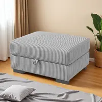 UnboxG Tabouret en velours côtelé gris avec espace de rangement – repose-pieds / banc avec rangement, meuble rembourré moderne pour salon et chambre à coucher