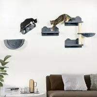 Fortuna Lai Mur d'escalade pour chats 4 pièces, arbre à chat avec escalier, hamac, plate-forme de saut, griffoir mural, meuble mural pour chats, jusqu'à 5 kg