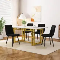 Fortuna Lai 120x70cm Ensemble table à manger dorée avec 4 chaises, ensemble table à manger moderne pour cuisine, chaises de salle à manger en velours noir, table à pieds en fer doré