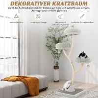 B2X Arbre à chat 178 cm avec griffoirs en sisal & 3 surfaces de couchage chaudes & boules en peluche gris