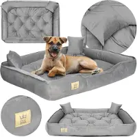 AIO Factory Lit pour chien, Canapé, 115X95 Cm, Oreiller, Dormir, Velours, Gris