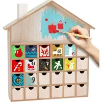 Ed Brubaker Calendrier de l'Avent réutilisable à remplir avec 24 tiroirs - Calendrier de Noël DIY à peindre, à bricoler et à décorer soi-même - Maison de Noël vierge - hauteur 33,3 cm