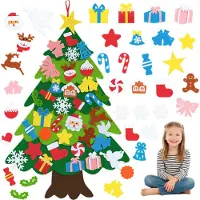 XMTECH DIY Sapin de Noël en feutre avec 32 décorations amovibles - Décoration créative de porte et de mur pour enfants, Noël Home Deco, type C