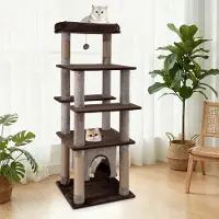Costway Arbre à chat , 148 cm, arbre à chat avec niche oscillante pour chats, base, lit de repos, poteau griffoir, balle & plates-formes, arbre à chat, brun