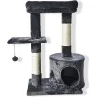 BURI petit arbre à chat pour chats 65x30x75cm avec grotte et lit gris Arbre à chat