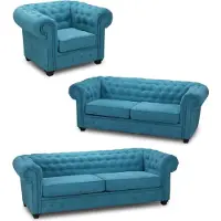 AEA Chesterfield Sofagarnitur Couch Polster Möbel Set Garnitur 3+2+1 Turkis