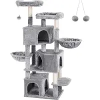 Feandrea Arbre à chat grand, avec 3 cavités pour chats, 164 cm Arbre à chat, gris clair