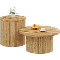 Fortuna Table basse Lai, double table ronde, table d'appoint avec lattes en bois naturel. Table de salon multifonctionnelle